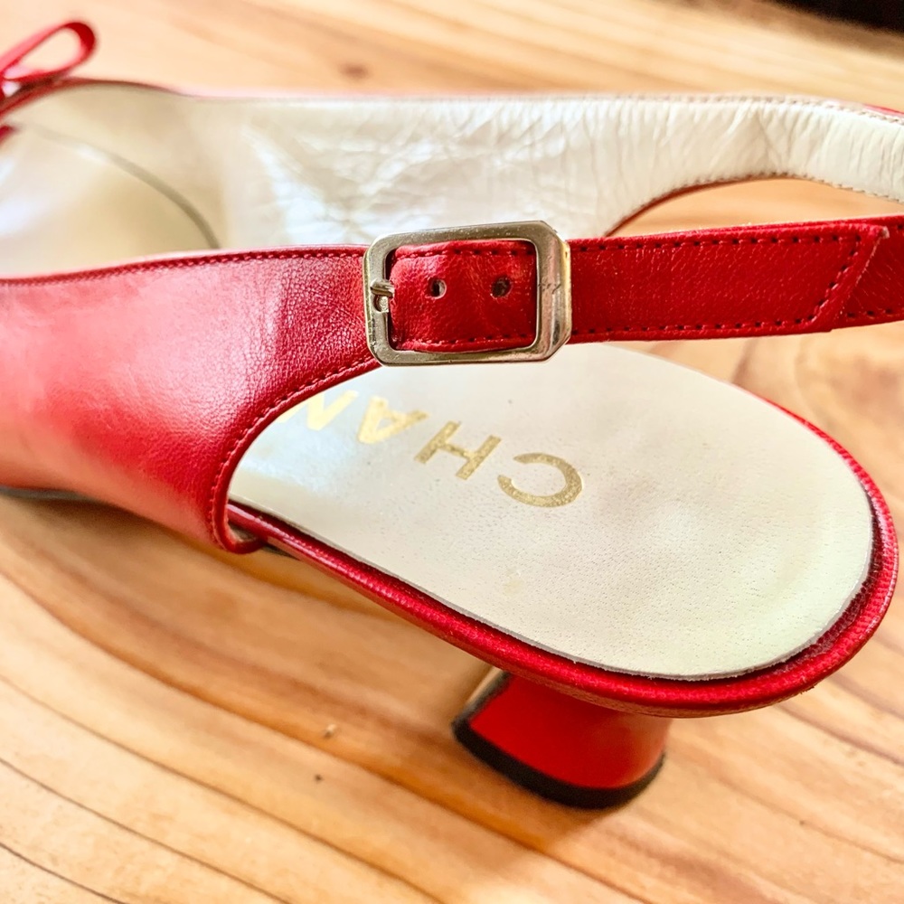 Peekaboo slingback red leather shoes